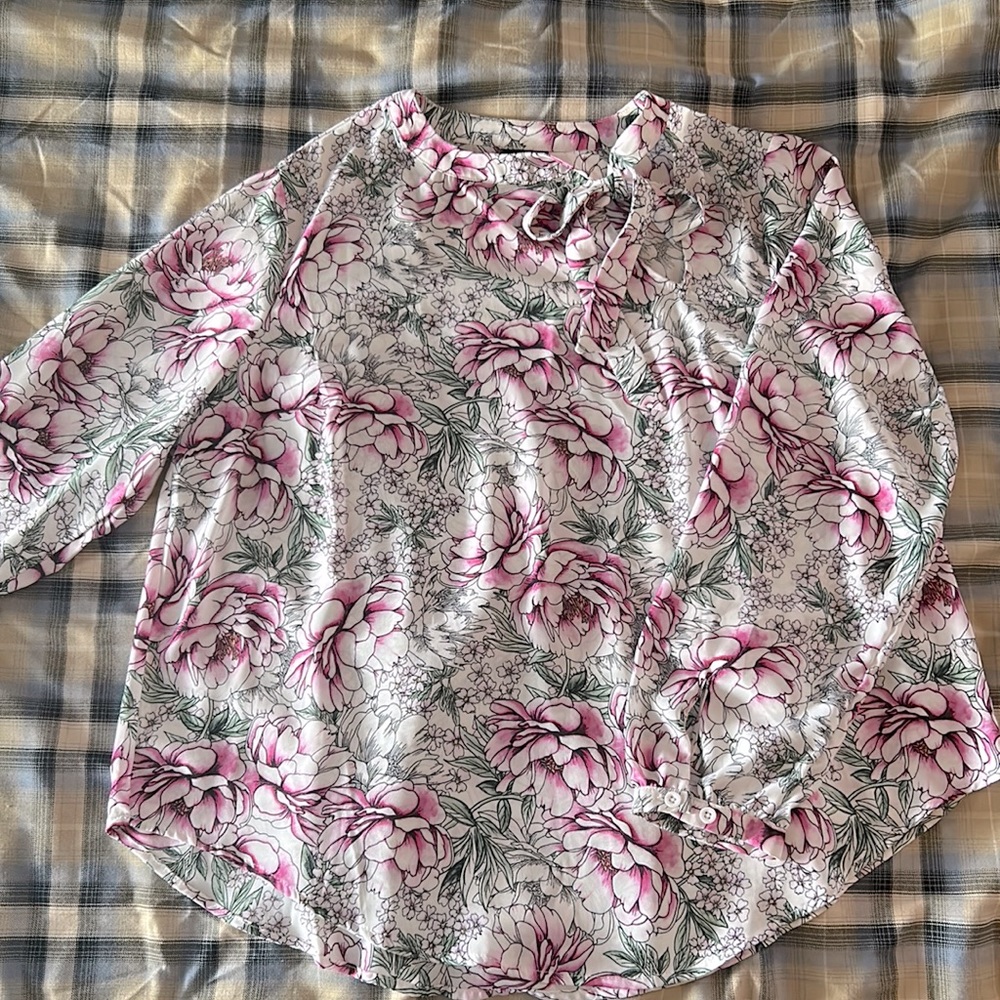 Torrid Pink Floral Long Sleeve Blouse